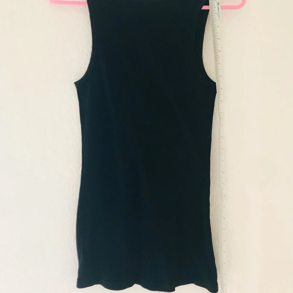 Old Navy Black Ribbed “Silky Leaves” Collar Tank Top Size Small Vintage Sz L EUC